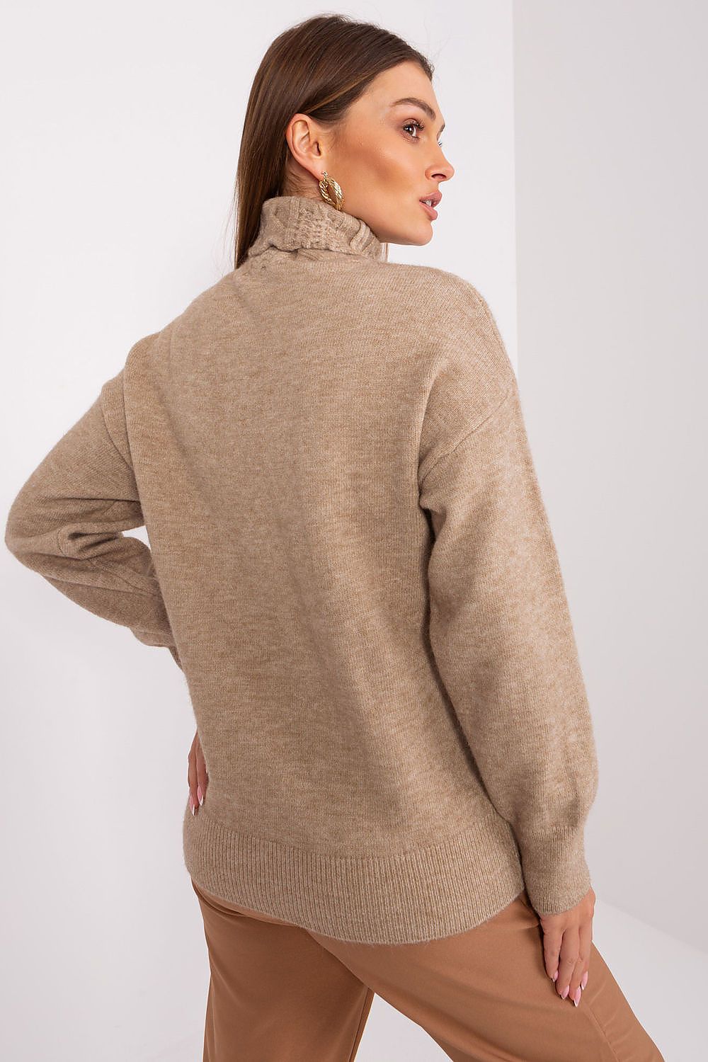 Elegant Variegated Weave Turtleneck Sweater by AT, showcasing its luxurious texture in high-quality acrylic, perfect for winter layering.