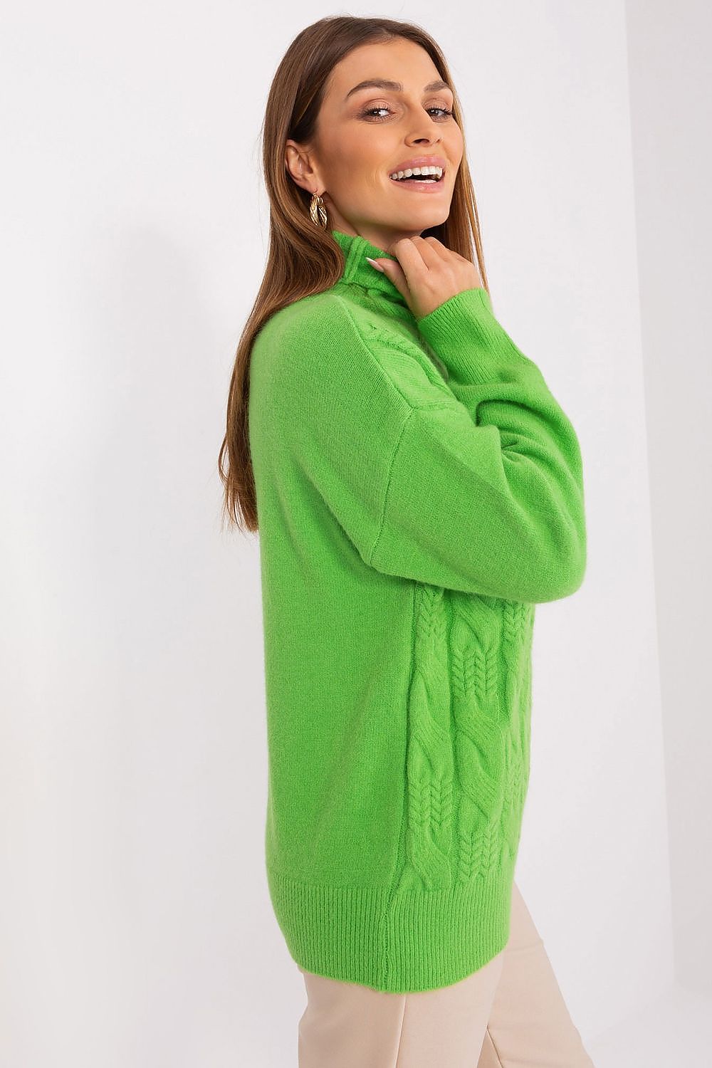 Elegant variegated weave turtleneck sweater by AT, showcasing high-quality acrylic design perfect for sophisticated casual wear.