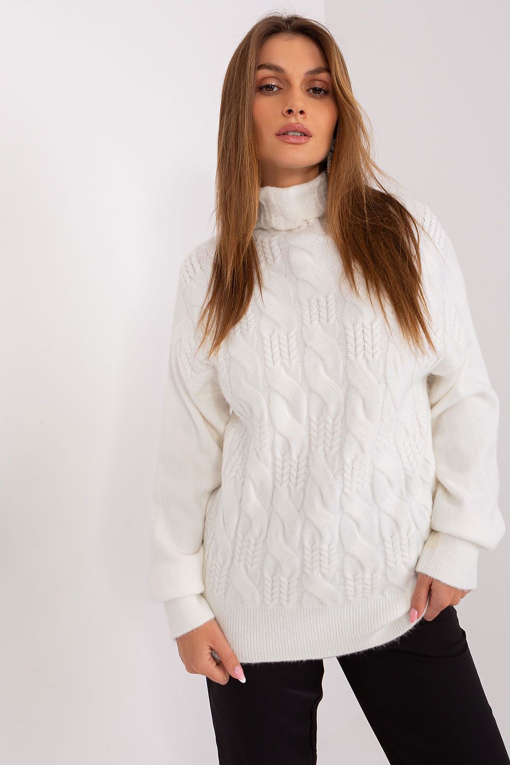 Luxurious Elegant Variegated Weave Turtleneck Sweater by AT, showcasing a sophisticated design in high-quality acrylic for timeless style and comfort.