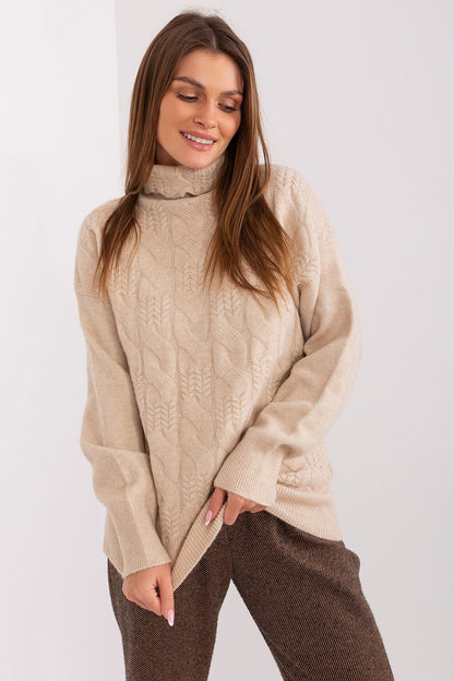 Elegant Variegated Weave Turtleneck Sweater by AT, showcasing high-quality acrylic for luxury comfort and style.