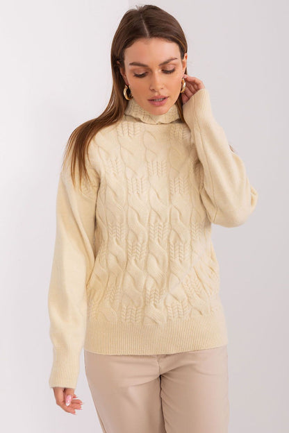 Detail of Elegant Variegated Weave texture on AT's Turtleneck Sweater, perfect for fashionable casual wear.