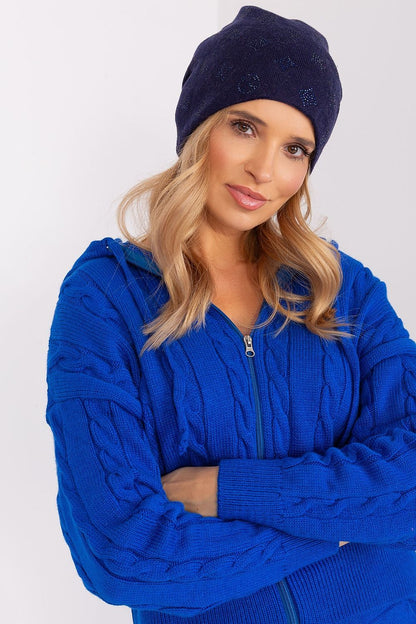Luxurious women's cashmere blend beanie hat by AT, embellished with elegant rhinestones, perfect for keeping warm in winter.