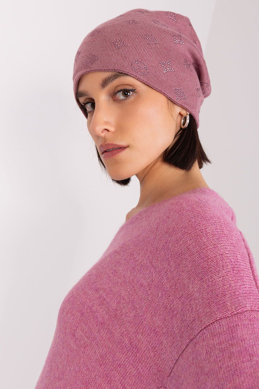Elegant women's cashmere blend winter hat embellished with rhinestones, the perfect luxury accessory from AT.