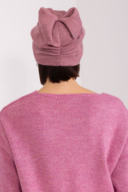 Luxurious Women's Cashmere Blend Beanie Hat with Rhinestones by AT - Elegant winter accessory for warmth and style.