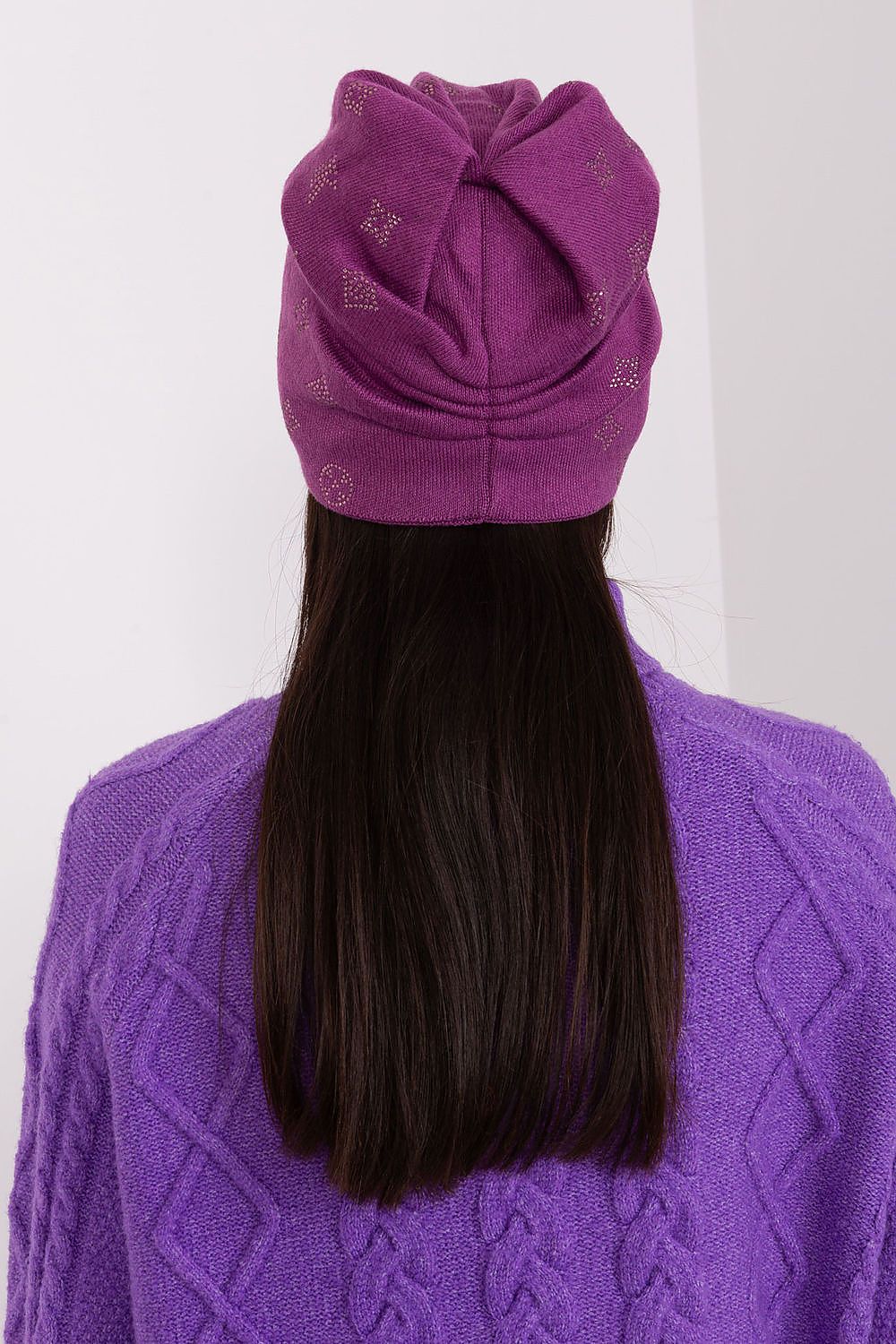 Fashionable Women's Cashmere Blend Beanie Hat with Rhinestones by AT - A luxurious accessory for the winter season.