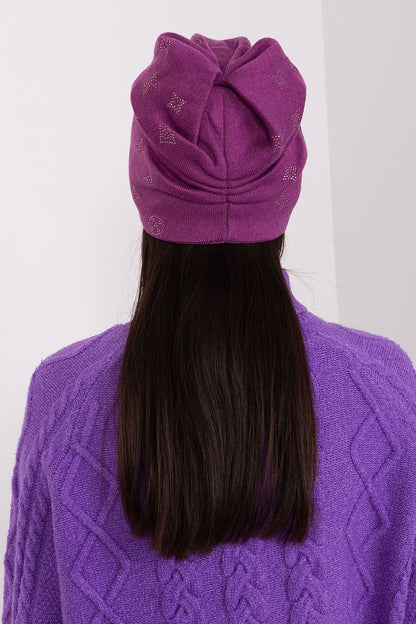 Fashionable Women's Cashmere Blend Beanie Hat with Rhinestones by AT - A luxurious accessory for the winter season.