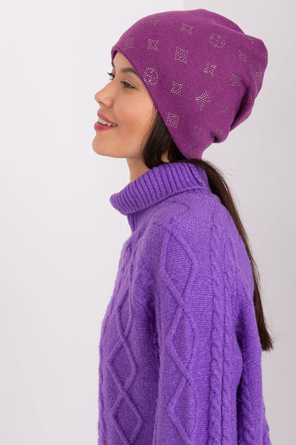Luxurious cashmere blend women's beanie hat with rhinestones by AT, perfect accessory for winter warmth and style.