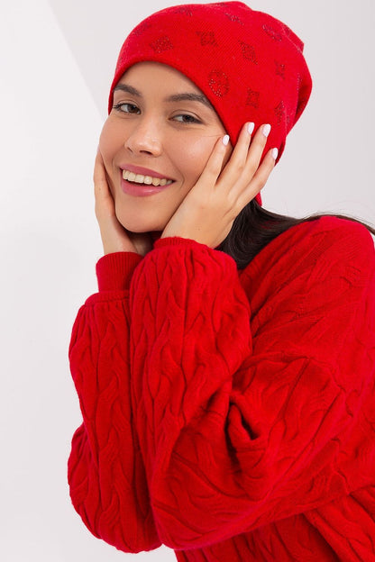 Elegant women's winter beanie hat with decorative rhinestones and cashmere blend, designed by AT for ultimate comfort.