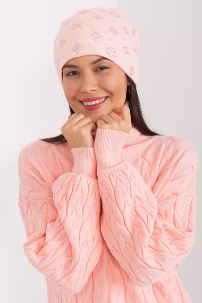 Luxurious Women's Cashmere Blend Beanie Hat with Rhinestones by AT, showcasing an elegant winter look.