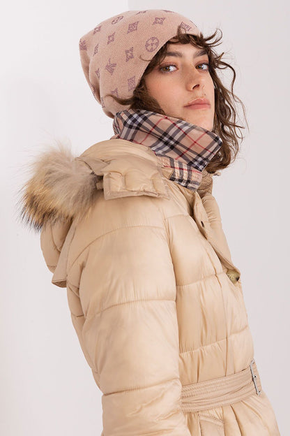 Luxurious women's cashmere blend beanie hat by AT adorned with sparkling rhinestones for elegant winter wear.