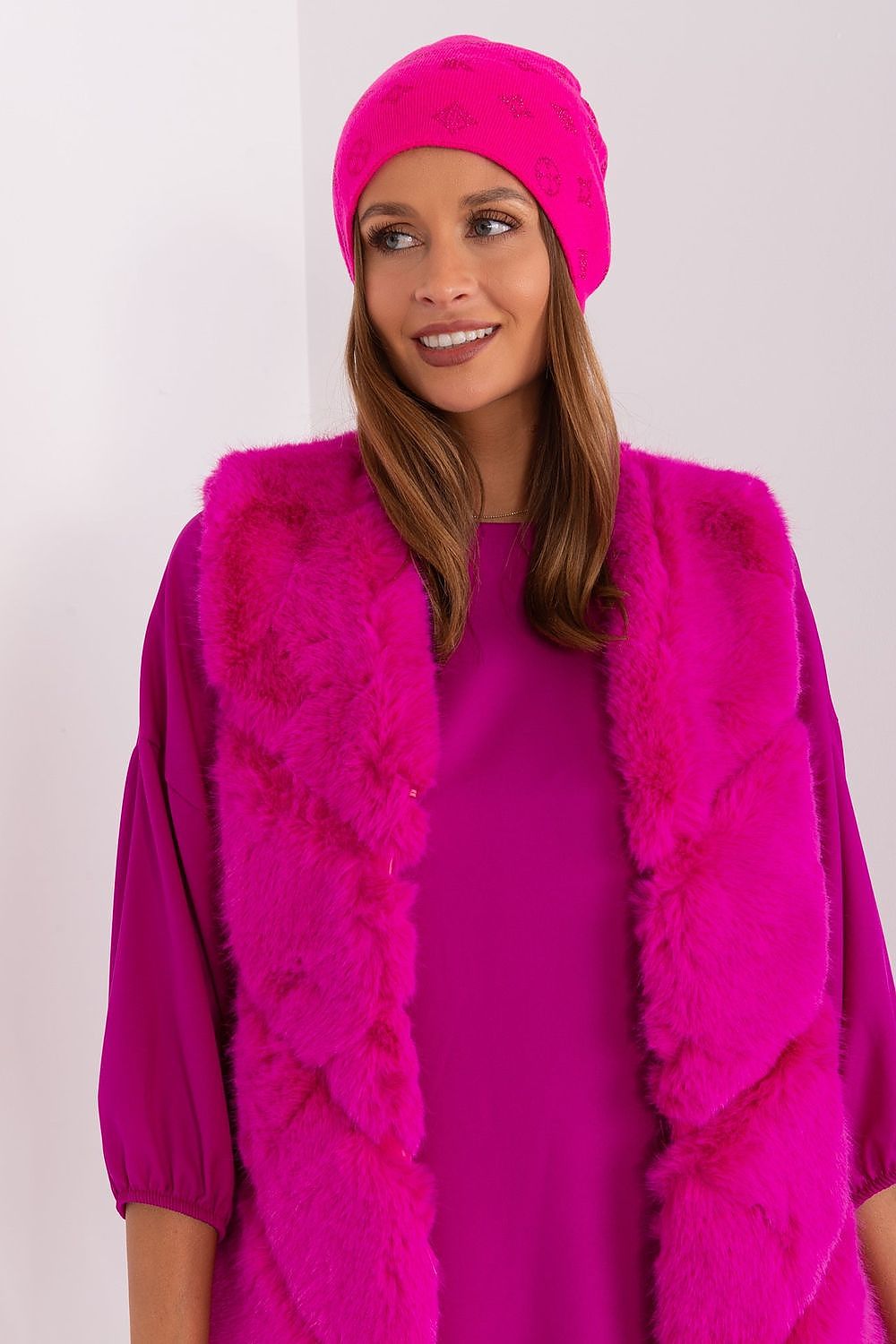 Luxurious women's cashmere blend beanie hat by AT, embellished with elegant rhinestones, perfect for winter elegance.