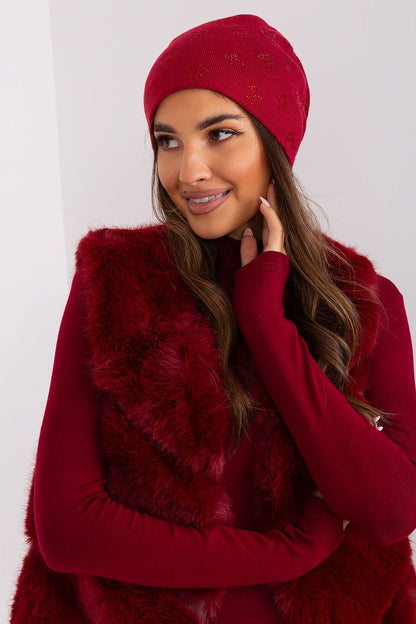Stylish AT women's cashmere blend beanie with rhinestones, ideal for staying warm while looking chic this winter.