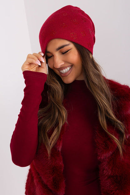 Sophisticated AT women's beanie hat with cashmere and rhinestones, a must-have accessory for luxury winter wear.