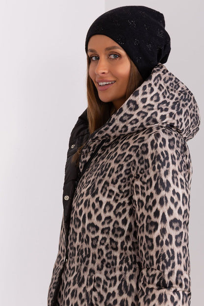 Elegant cashmere blend beanie hat for women with shimmering rhinestones, crafted by AT for a chic winter look.