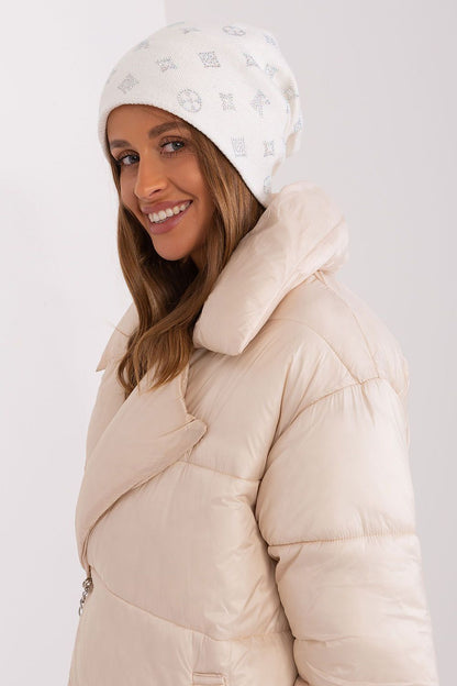 Fashionable women's beanie hat made with a luxurious cashmere blend and rhinestones, from AT.