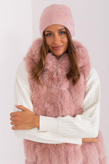 Sophisticated cashmere blend beanie with decorative rhinestones, winter accessory by vendor AT for women.