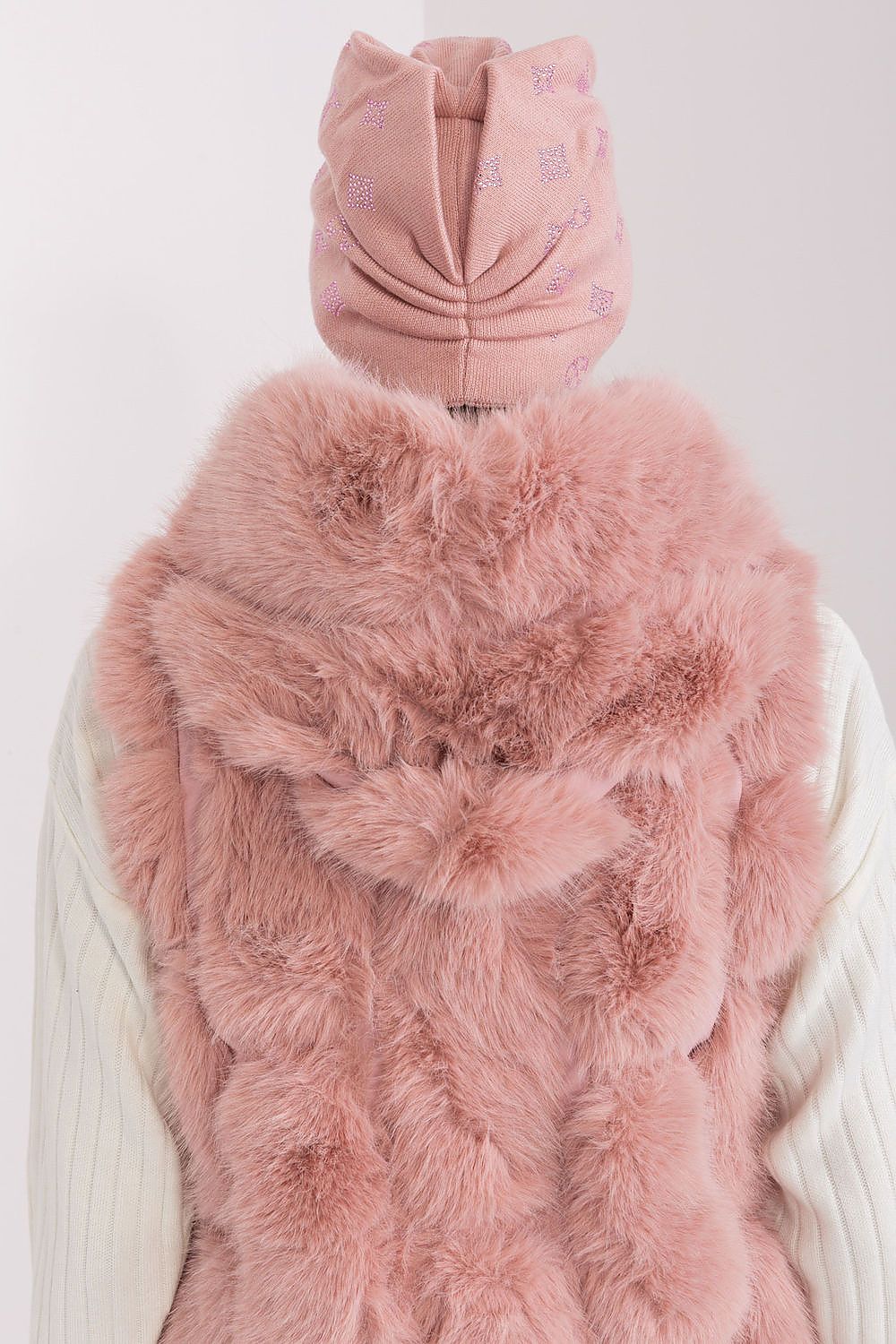 Stylish cashmere beanie hat for women by AT featuring elegant rhinestone detailing, perfect for cold weather fashion.