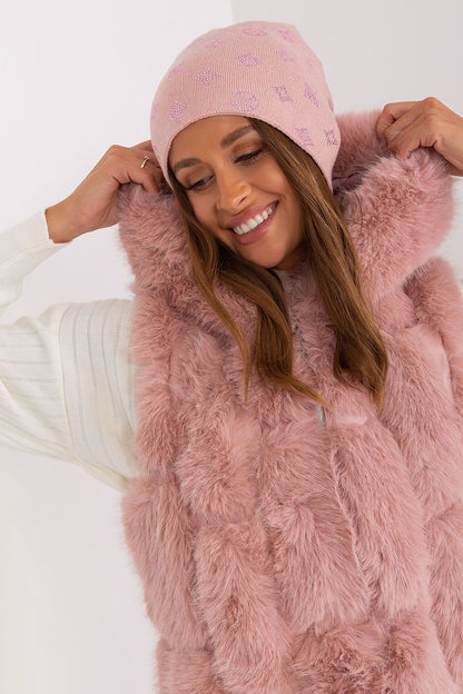 Glamorous winter beanie hat for ladies by AT, crafted from a cashmere blend and embellished with chic rhinestones.