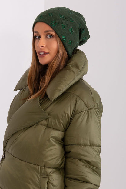 Sophisticated women's beanie hat in cashmere blend featuring rhinestones, designed by AT for ultimate winter comfort.