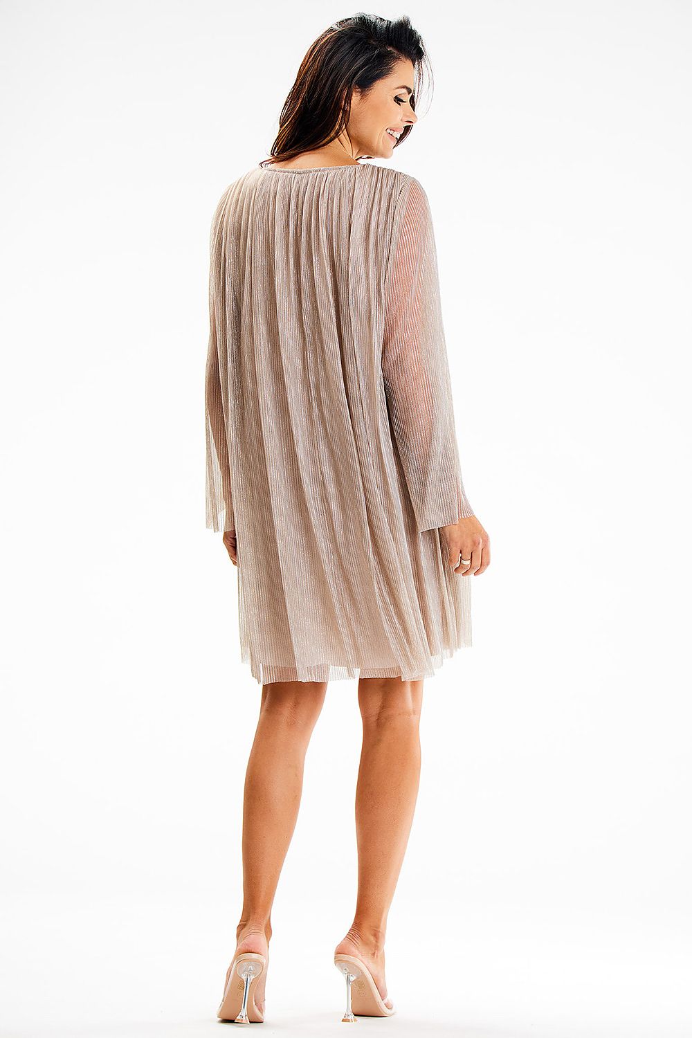 Full view of the Awama evening dress highlighting the graceful silhouette and sophisticated design ideal for upscale events.