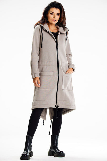 Comfortable fit of the luxury cotton-blend long hooded sweatshirt by Infinite You, offering details on lengths and size specifications for the perfect choice.