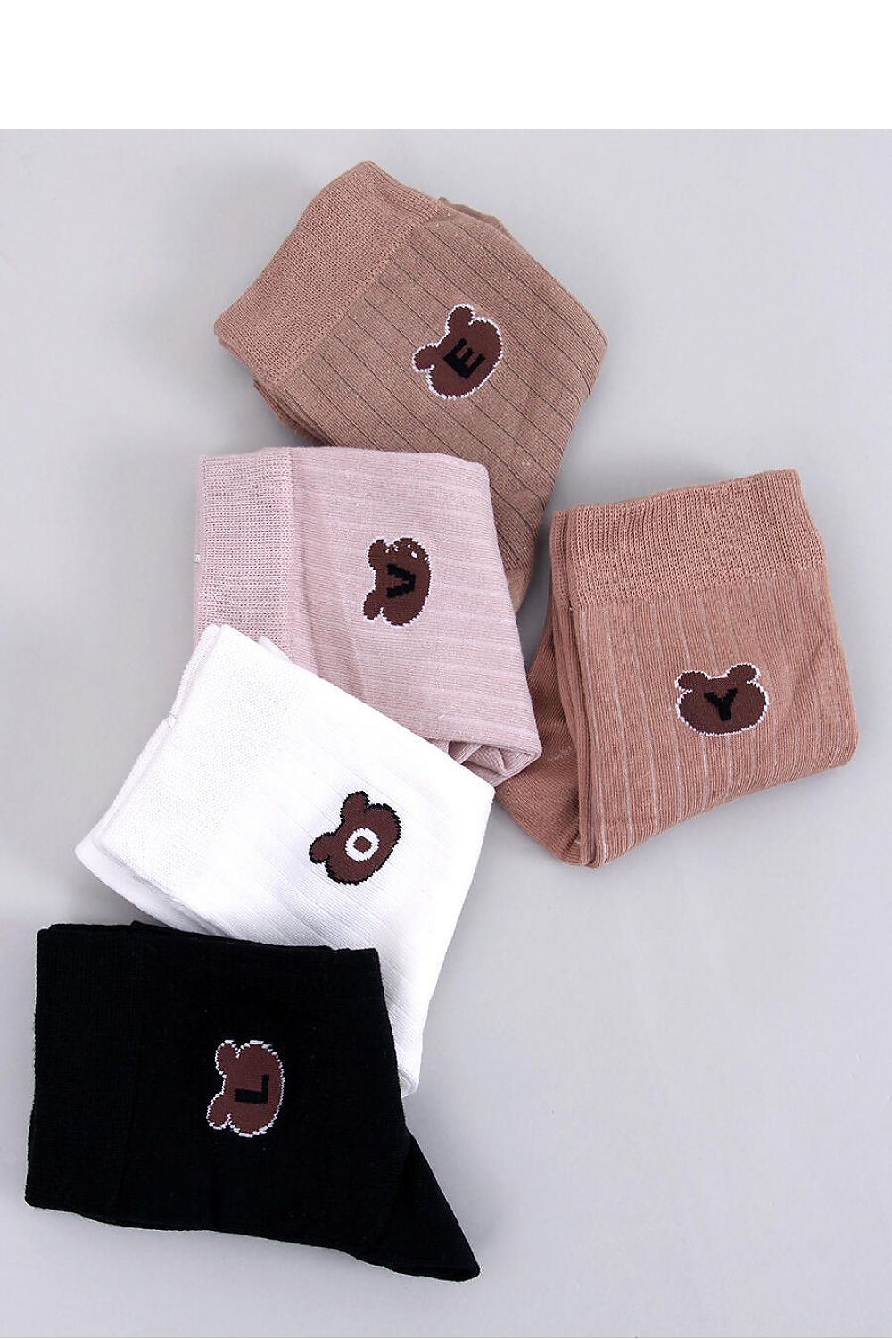 Inello luxury women's long socks set featuring five pairs with adorable teddy bear design, crafted from 95% cotton and 5% spandex, ideal for gifts.