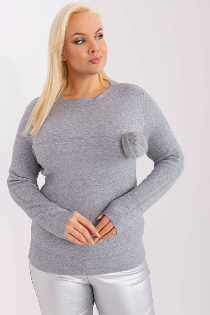 Classic Plus Size Women's Sweater with Pom-Pom Detail by Factory Price, perfect for sophisticated everyday styling, crafted from a premium viscose blend.
