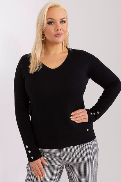 Chic plus size women's sweater in standard length with refined V-neck design, designed by Factory Price for elegant office wear.