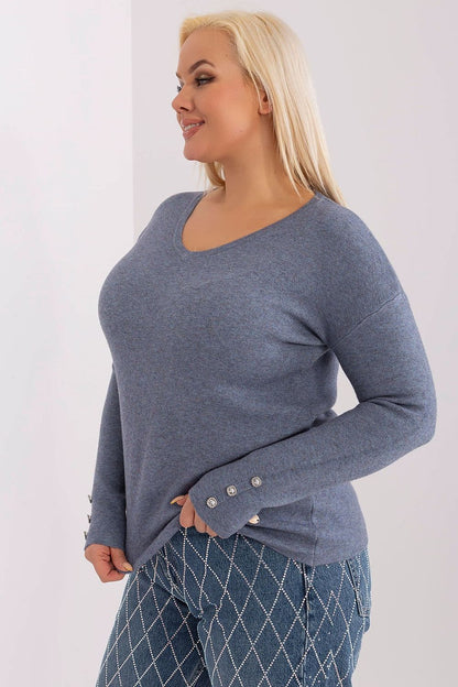 Elegant plus size women's sweater with V-neck and decorative buttons by Factory Price, perfect for stylish workwear and feminine looks.
