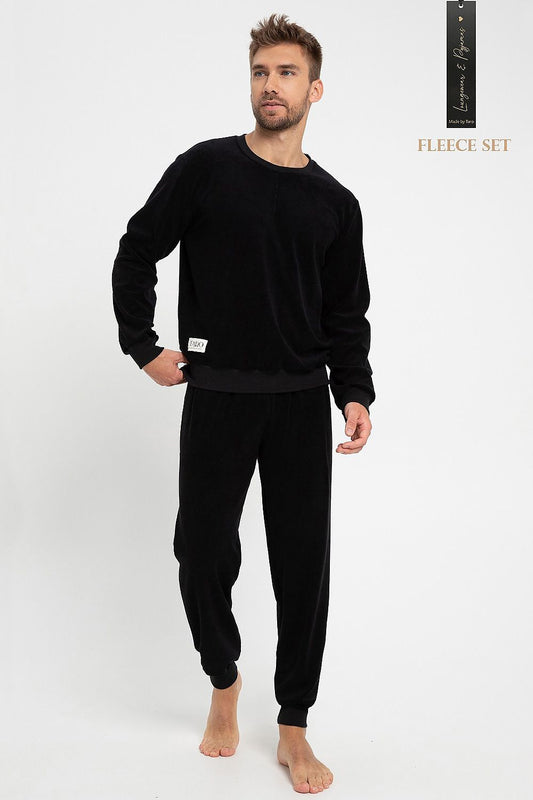 Elegantly designed luxury men's cotton tracksuit set by Taro featuring a long sleeve blouse and pocketed loose pants, perfect for comfortable and stylish casual wear.