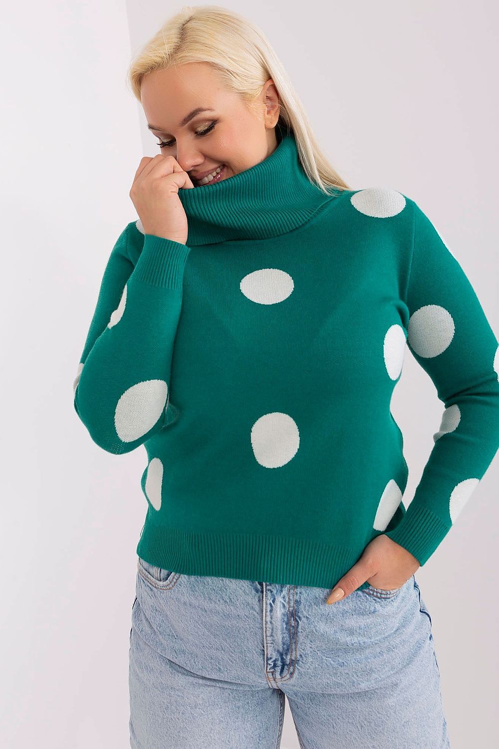 Elegant Plus Size Women's Turtleneck Sweater with Decorative Large Peas from Factory Price, showcasing a luxurious style and comfort ideal for any occasion.