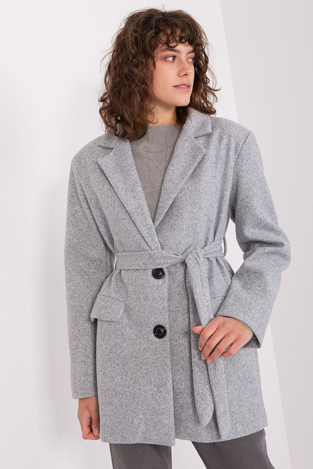 Elegant women's coat by Och Bella showcasing a classic polyester transitional design with long sleeves, perfect for any occasion.