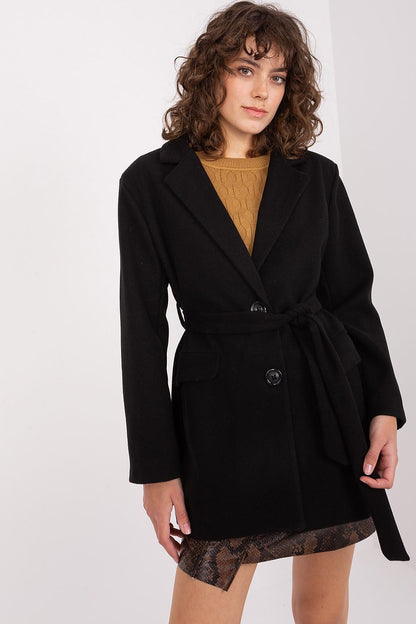 Elegant women's coat by Och Bella featuring a classic polyester design, perfect for transitional weather.