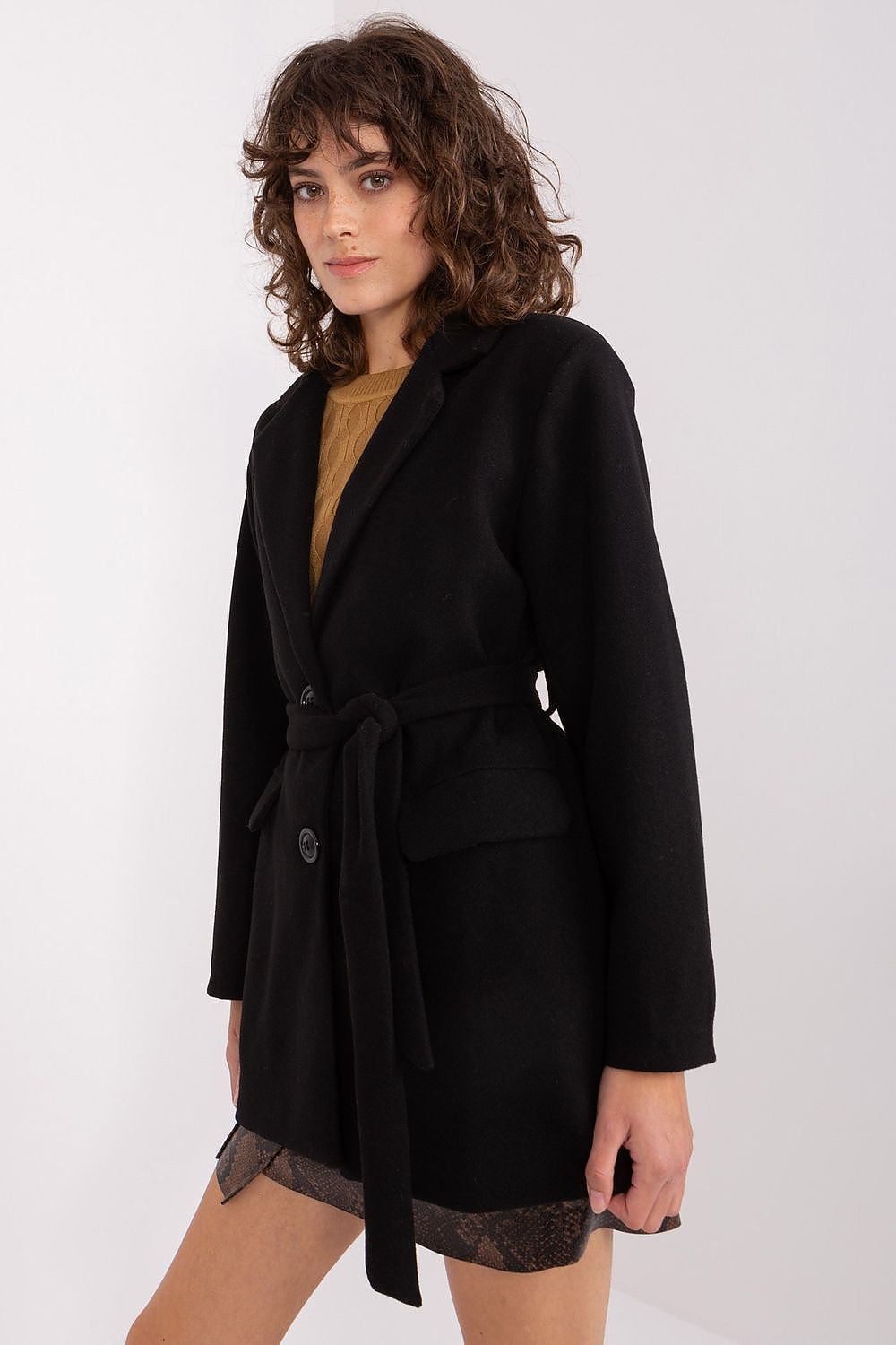 Och Bella long sleeve women's coat showcasing its smooth texture and sophisticated silhouette.