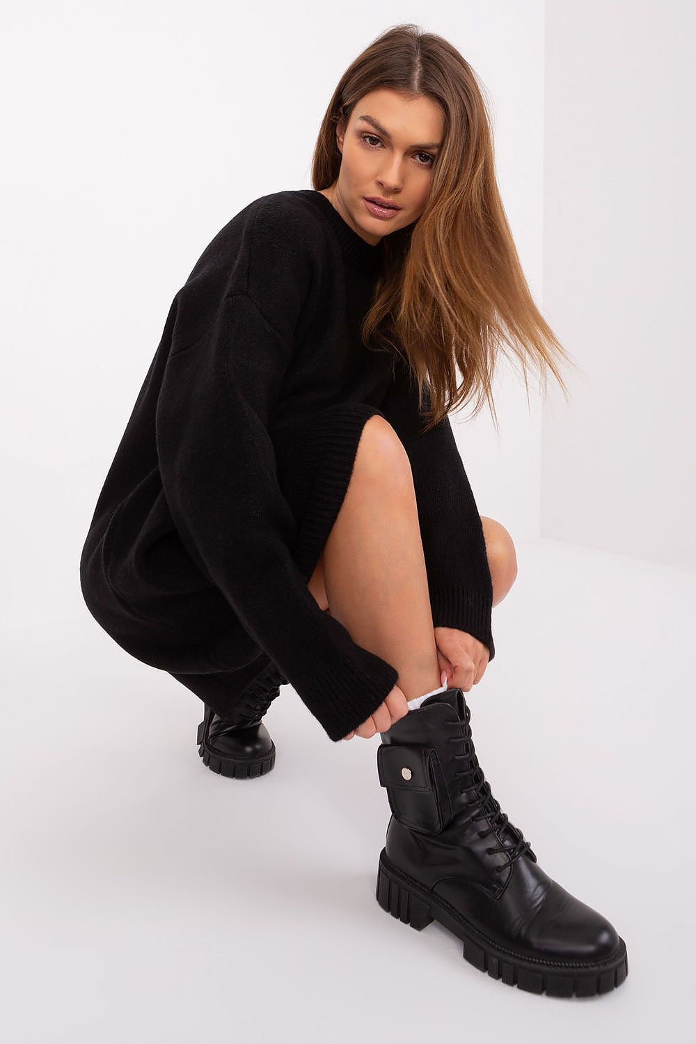 Stylish model wearing the Elegant Mini Daydress by Rue Paris, perfect for casual outings or sophisticated gatherings, emphasizing its versatile design.