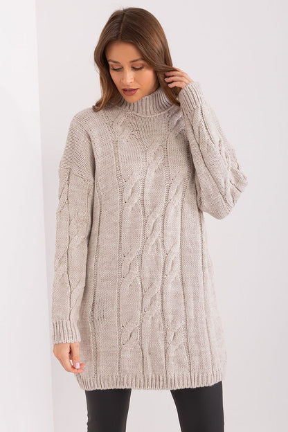 Elegant Rue Paris long sleeve daydress featuring a turtleneck and unique variegated fabric, perfect for casual and stylish wear.