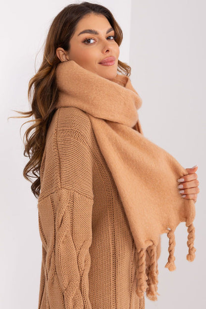 Versatile warm shawl by AT, a luxurious long scarf made of durable polyester, styled with charming tassels, ideal for extra warmth and fashion.