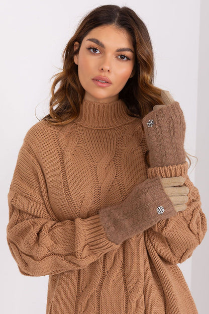 Luxury women's insulated gloves by AT featuring touchscreen compatibility and an elegant embroidered flower design.