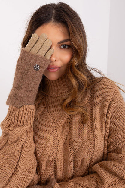 Chic women's touchscreen gloves from AT, adorned with a lovely embroidered flower, blending fashion and function seamlessly.