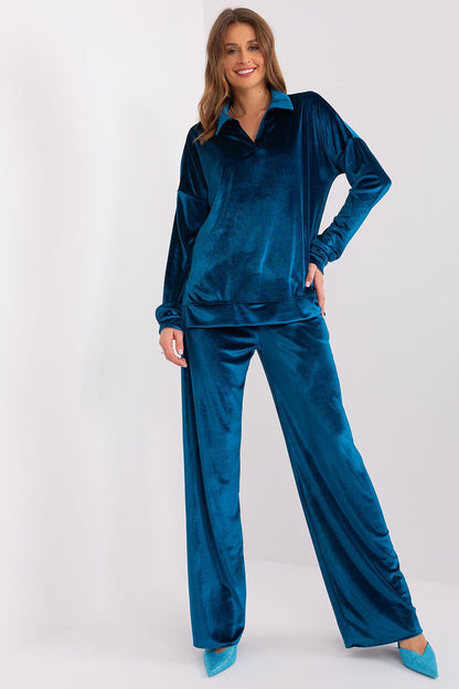 Lakerta Women's Velour Comfort Set featuring a stylish long sleeve blouse and high waist wide leg pants, perfect for luxurious comfort.