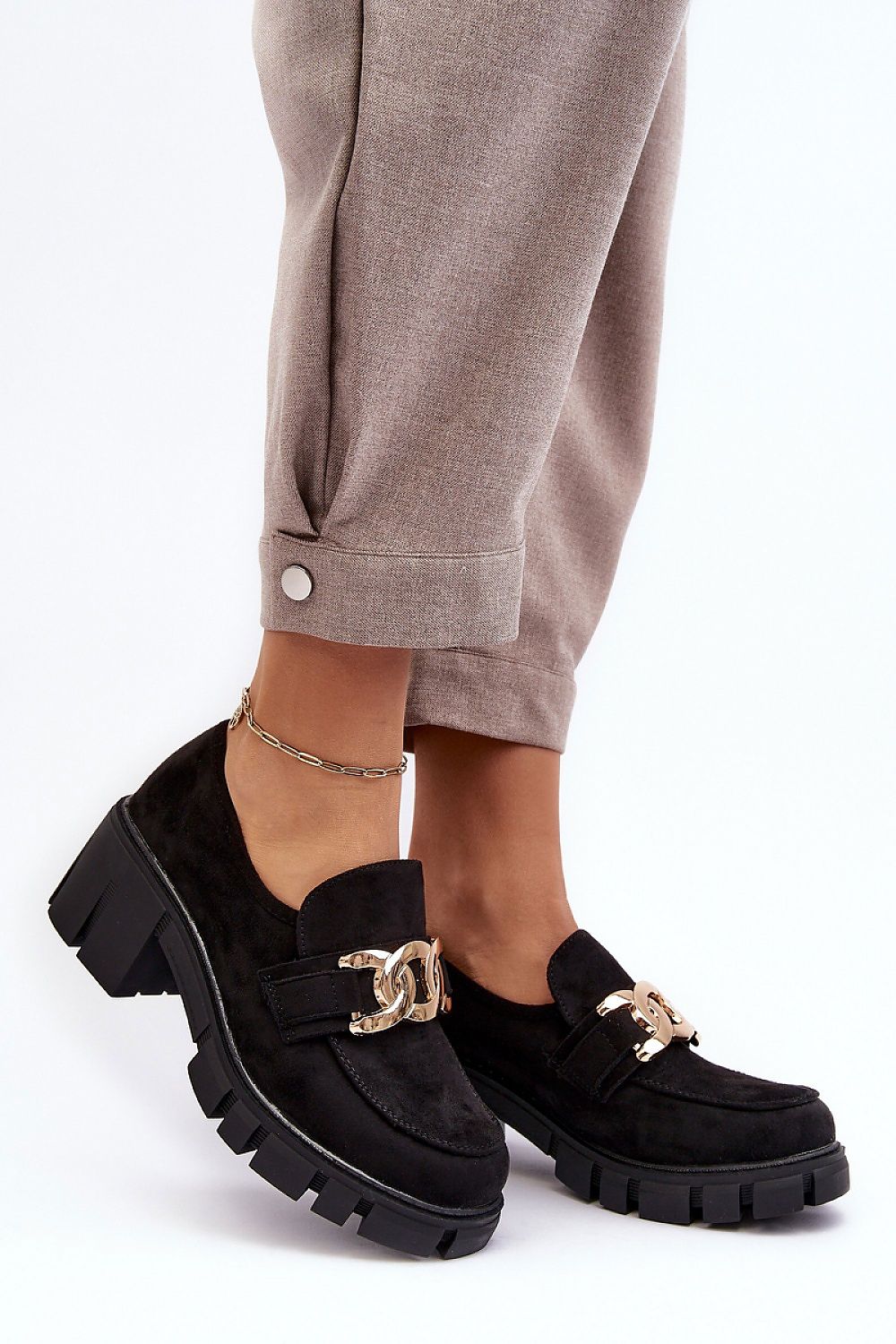 Elegant women's eco-suede semi-boots with a low heel and stylish gold ornament by Step in Style, showcasing a luxurious rounded toe cap.