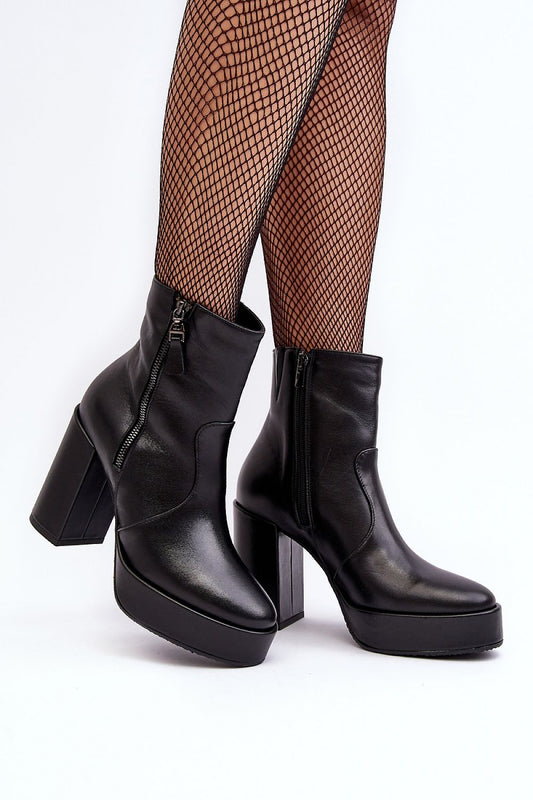 Elegant Women's Natural Leather Heel Boots with Platform and Rounded Toe by Step in Style, featuring a luxurious zip fastening.