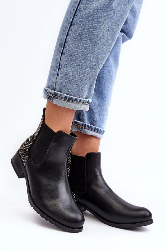 Elegant Women's Jodhpur Booties crafted in eco leather with luxurious rhinestones, featuring a warm interior and a stylish 3.5 cm heel by Step in Style.