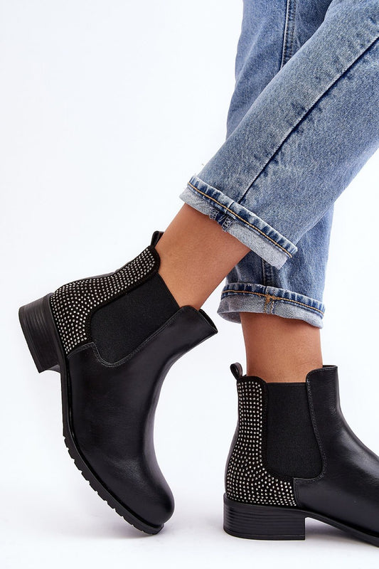 Exquisite eco leather Women's Jodhpur Booties adorned with sparkling rhinestones and designed for comfort with a warm inside, 3.5 cm heel by Step in Style.