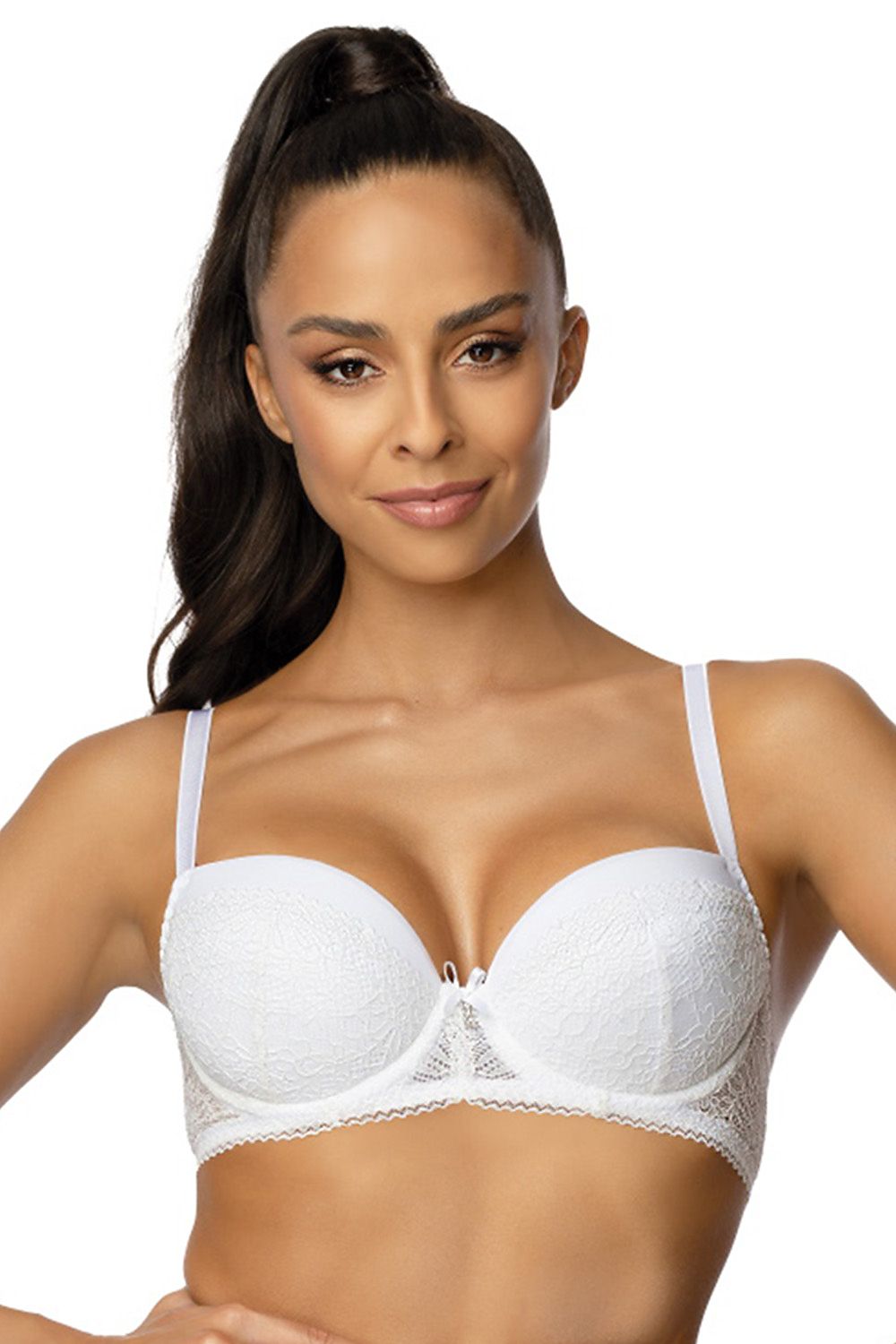 Luxury lace push-up bra by Mat, featuring removable inserts and cotton lining for ultimate comfort, available in sizes EU 65-90.
