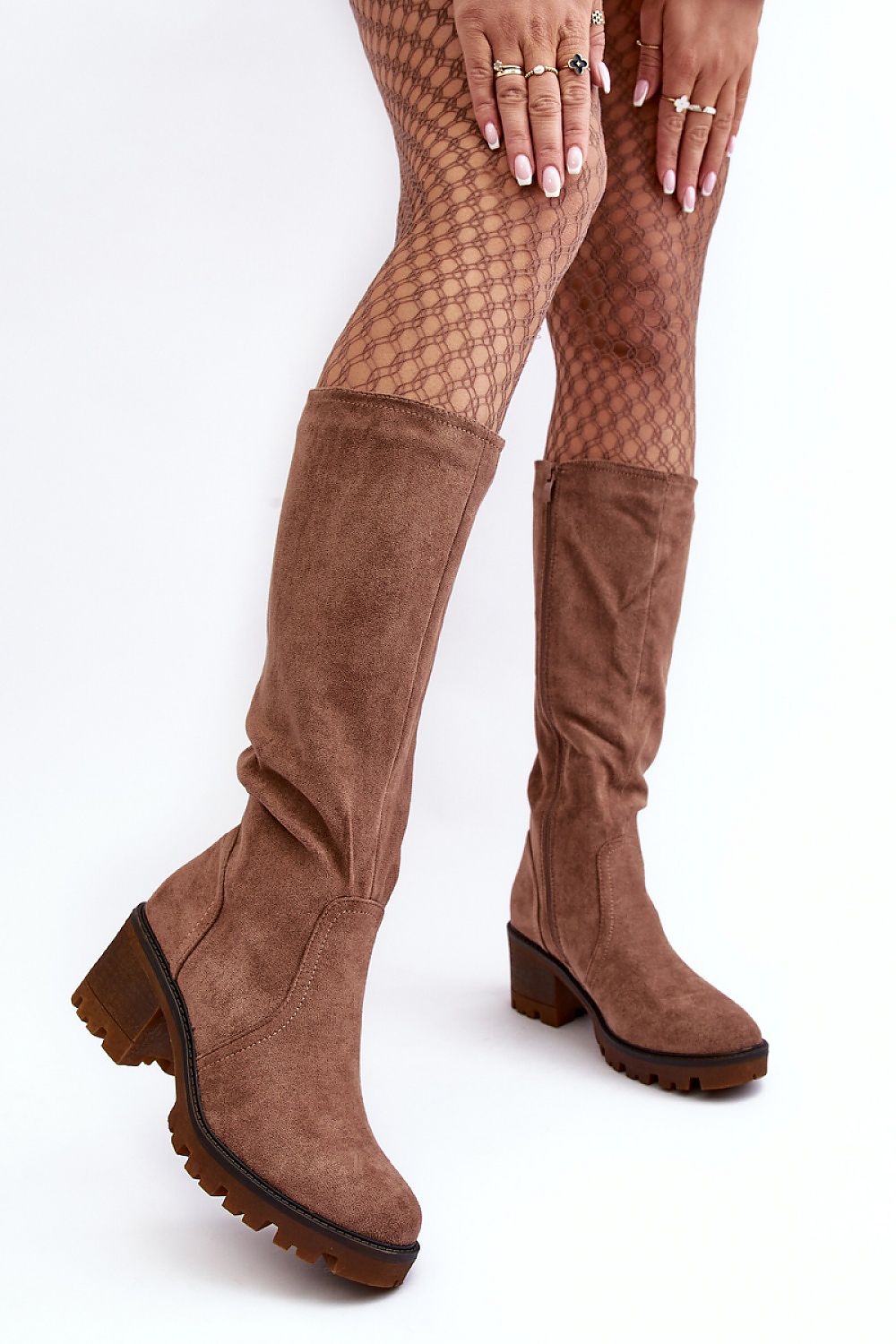 Elegant women's thigh-high boots made of luxurious eco-suede by Step in Style, showcasing a sleek zipper and a comfortable 6.5 cm heel for effortless glamour.