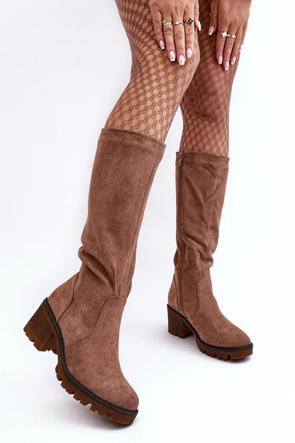 Elegant women's thigh-high boots made of luxurious eco-suede by Step in Style, showcasing a sleek zipper and a comfortable 6.5 cm heel for effortless glamour.