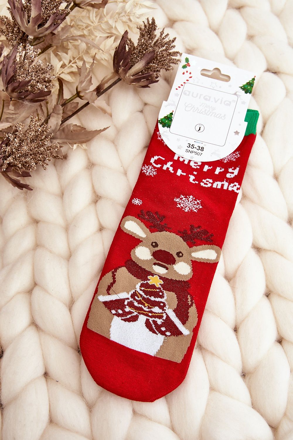Close-up of luxurious Women's Christmas socks in elegant designs made by Step in Style, showcasing the soft cotton blend perfect for winter cosy days.