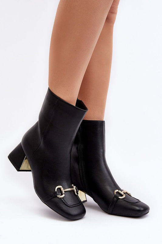 Elegant Women’s Eco Leather Heel Boots by Step in Style featuring luxurious mirror detailing and chic gold-tone embellishments, perfect for stylish women.