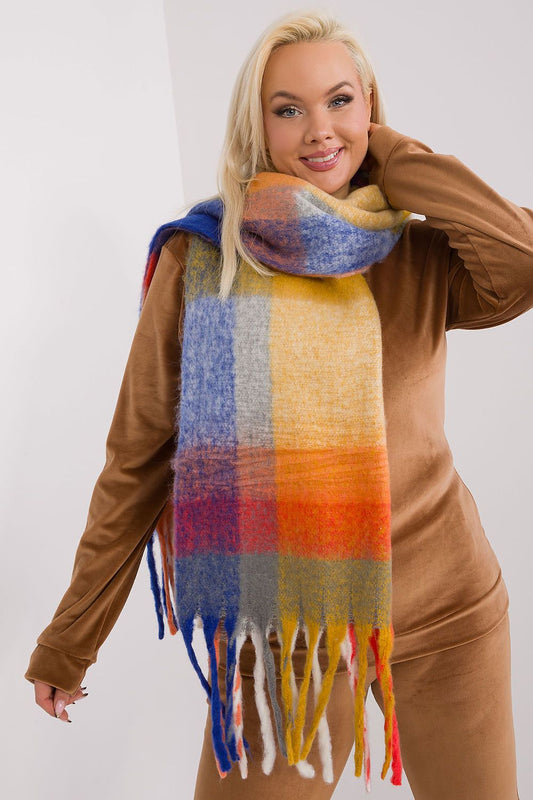 Luxurious 190 cm colourful plaid scarf by AT featuring elegant tassels, perfect for chic fall and winter styling.